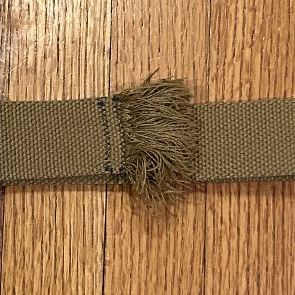 Tan Canvas Belt with Metal Buckle and Fringe Detail